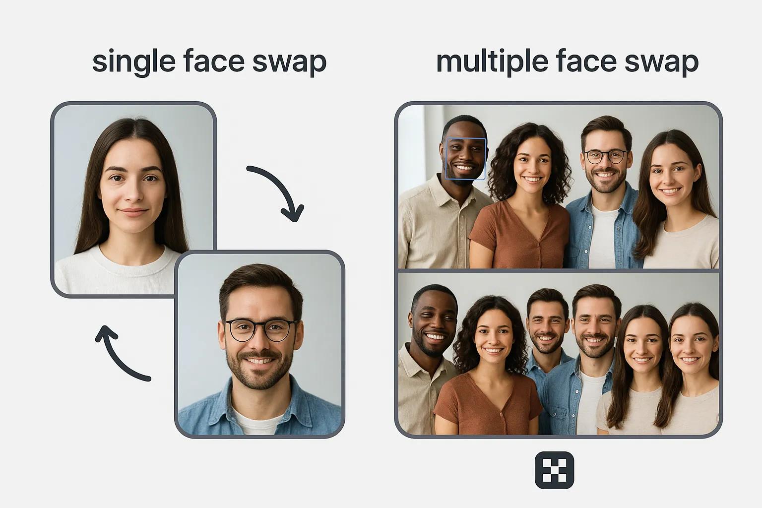Multiple face swap mode showing AI face swap capabilities