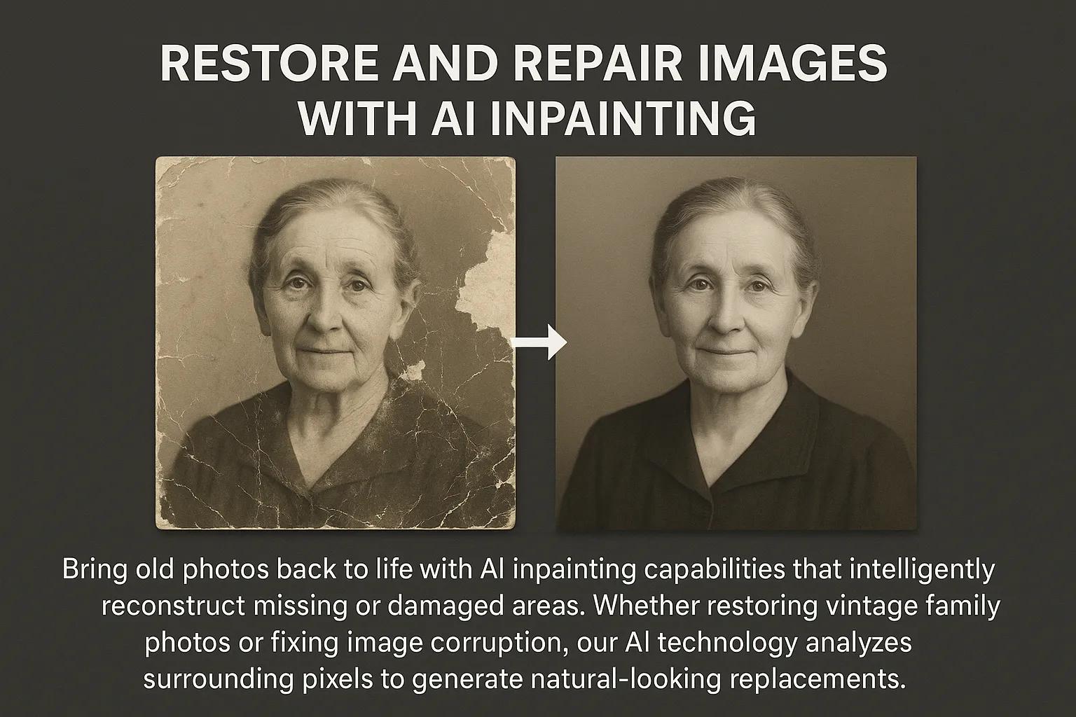 AI Inpainting restoring damaged photos and filling missing areas