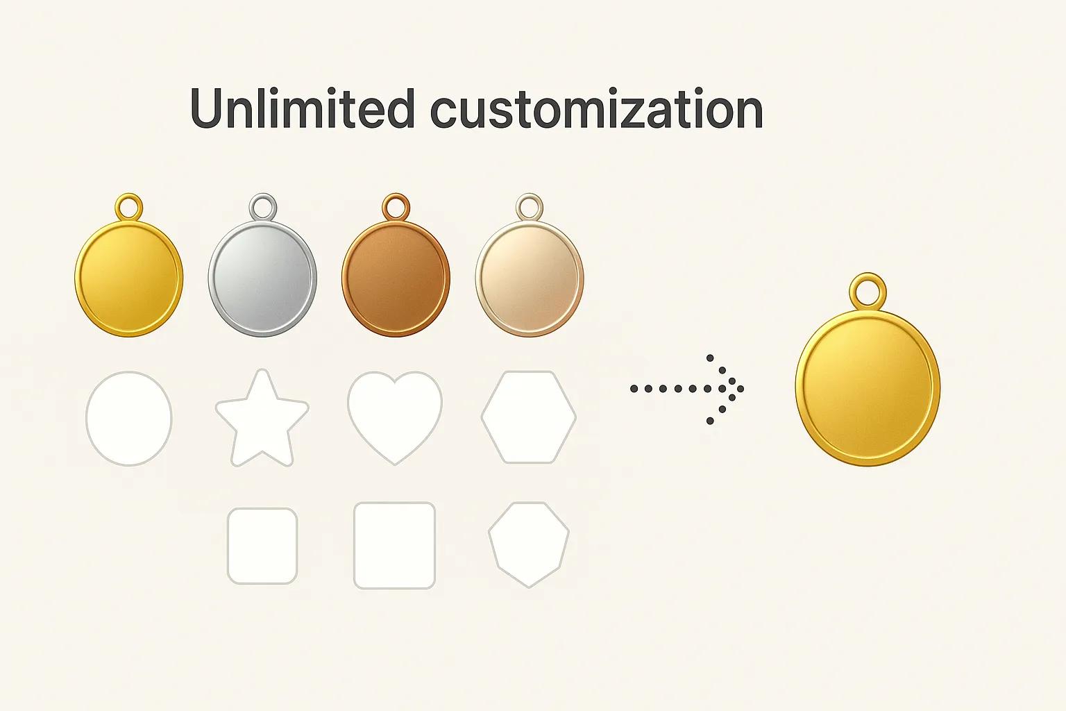 Various medal materials and shapes created by AI Medal Image Generator