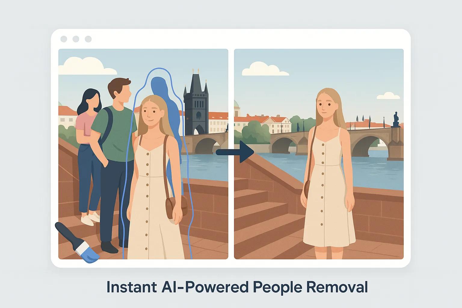AI People Remover automatically detecting and removing unwanted people from photos