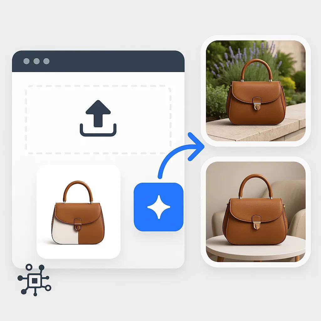 AI Product Photo Generator creating professional product images with custom backgrounds