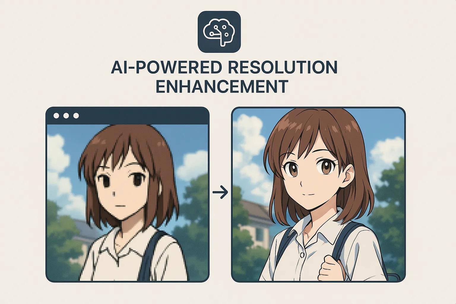 Anime Upscaler AI enhancement comparison showing before and after results